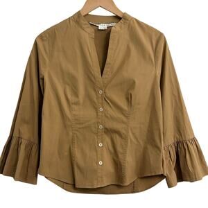 Veronica Beard Poplin Button Up 3/4 Bell Sleeve Top Size 6 Minimal Neutral